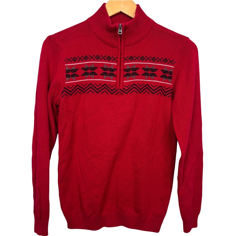 Retrofit Boys XL Red Fair Isle Mock Neck Sweater Christmas Festive Holiday Prepy